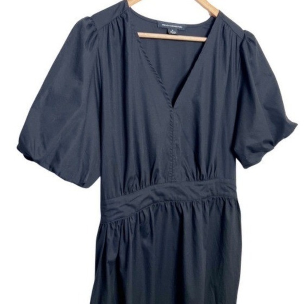 French Connection NWT Black Cotton Poplin Maxi Dress Puff Sleeve V-Neck Tiered M - Picture 3 of 8